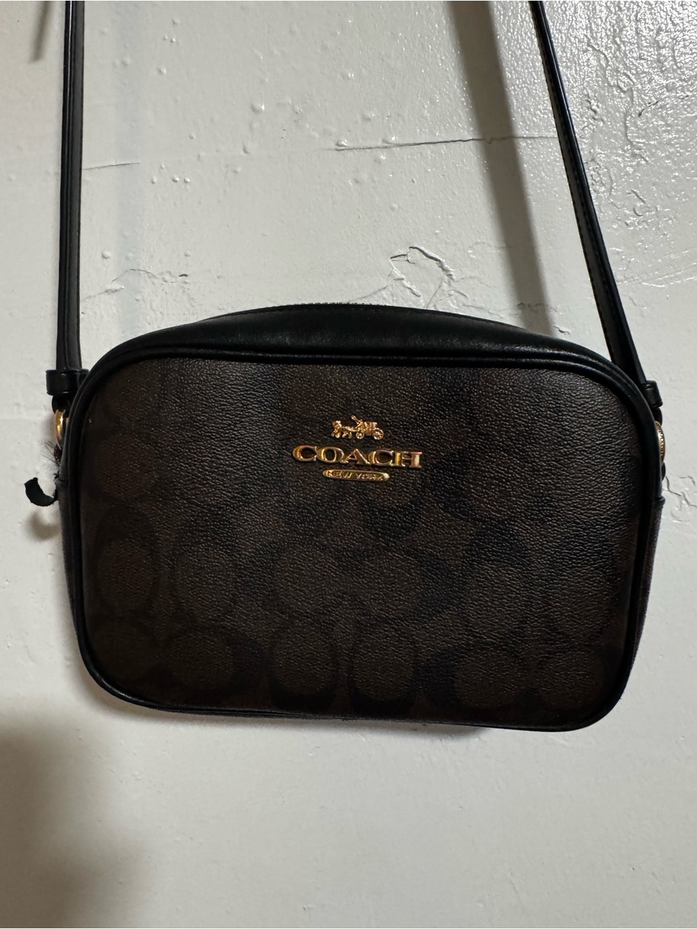 Coach Brown and Black Signature Crossbody with Gold Logo